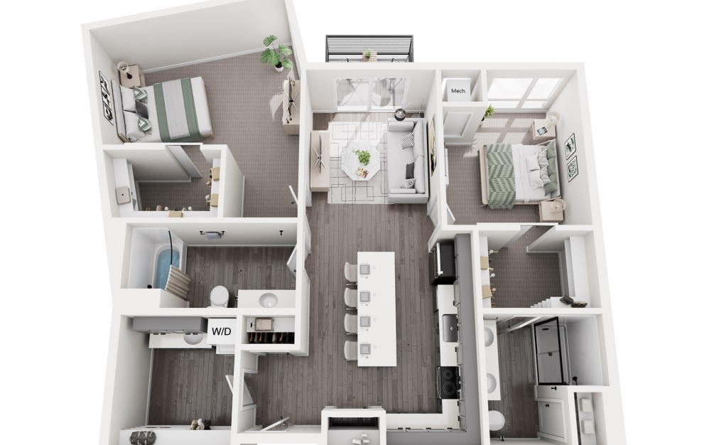 Annabelle - 2 bedroom floorplan layout with 2 bathrooms and 1180 square feet (3D)