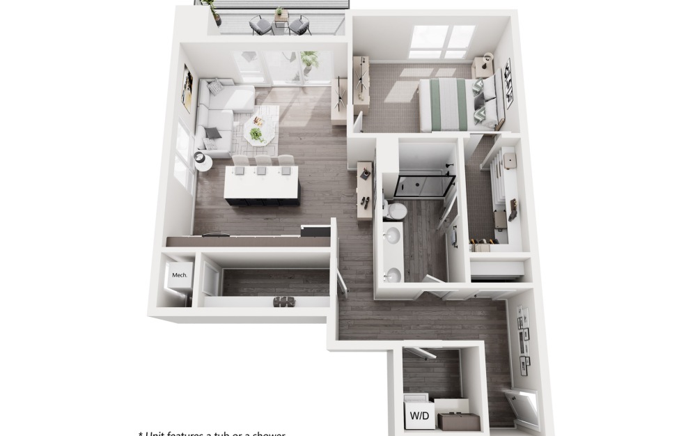 Austin - 1 bedroom floorplan layout with 1 bathroom and 865 square feet (3D)