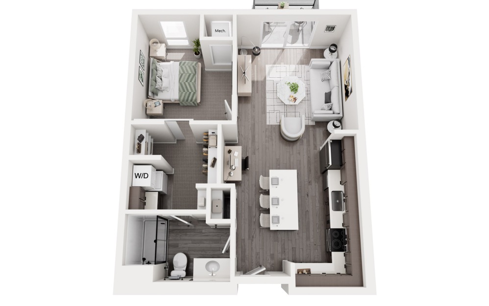 Cornell - 1 bedroom floorplan layout with 1 bathroom and 712 square feet (3D)