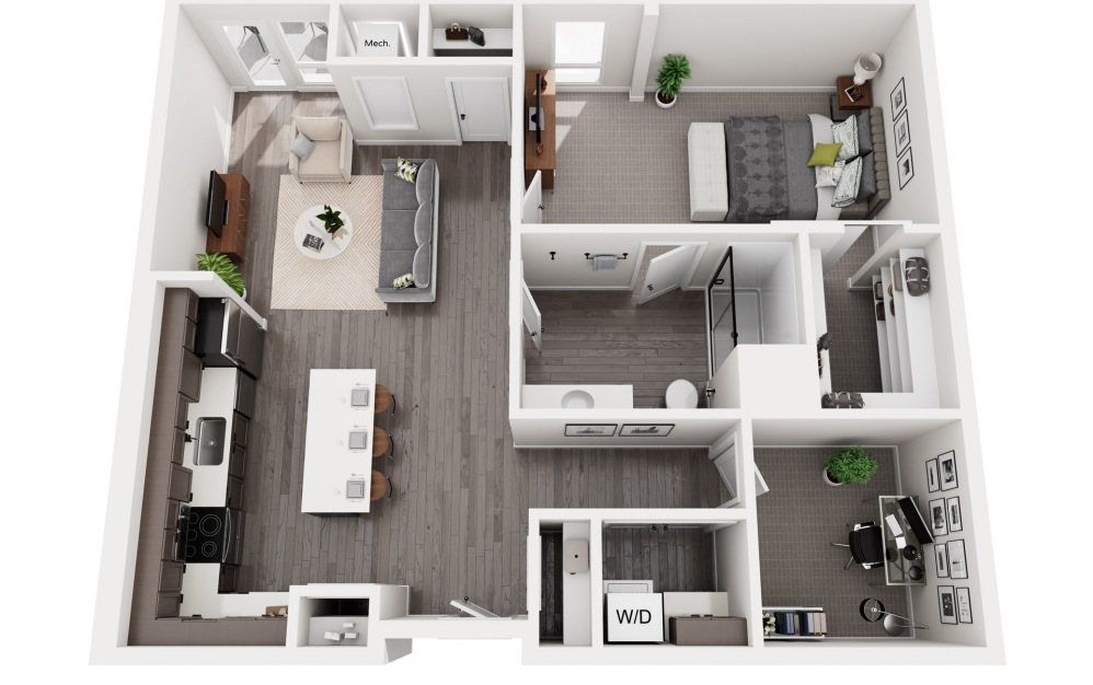 Dells - 1 bedroom floorplan layout with 1 bathroom and 1034 square feet (3D)