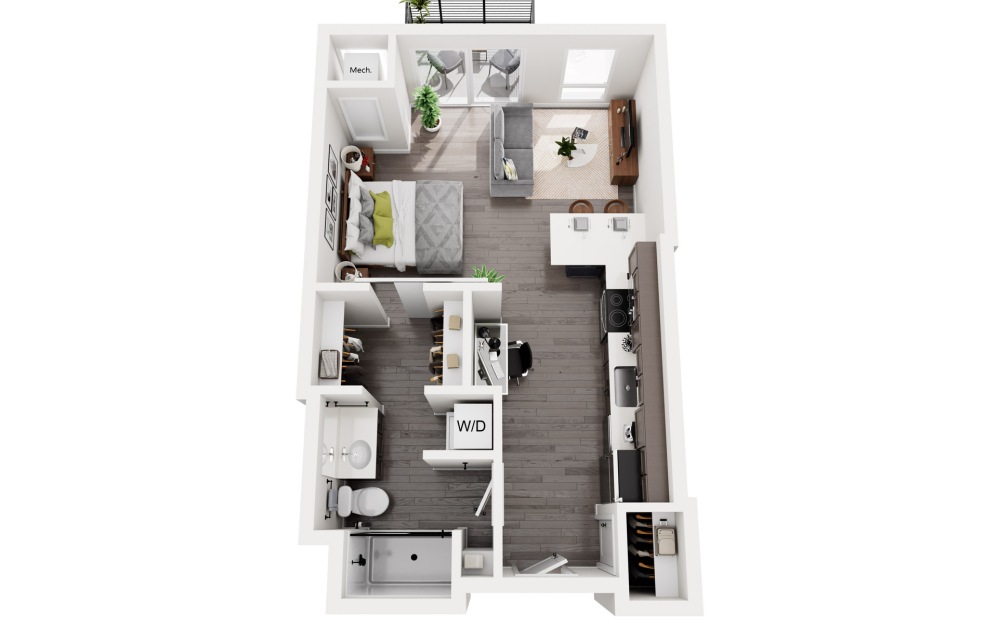 Mendota - Studio floorplan layout with 1 bathroom and 536 square feet (3D)