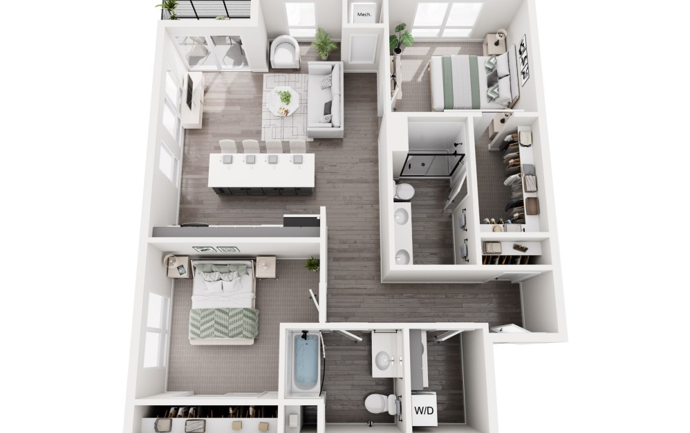 Pepin - 2 bedroom floorplan layout with 2 bathrooms and 1134 square feet (3D)