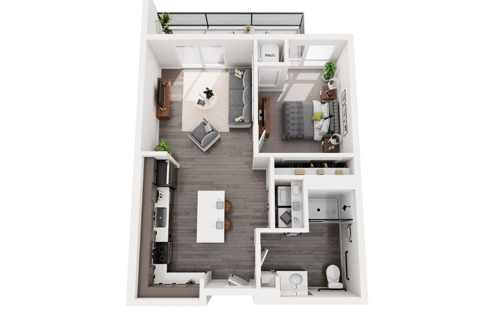 Wissota - 1 bedroom floorplan layout with 1 bathroom and 709 - 780 square feet (3D)